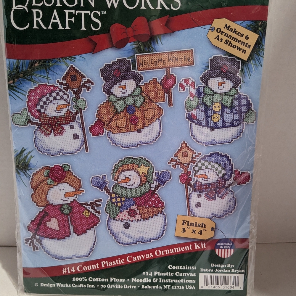 Plastic Canvas 6 Snowman Ornament Kit #1664 Design Works New Christmas